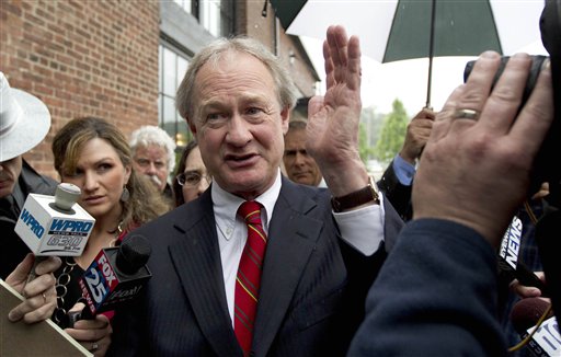 Rhode Island Gov. Lincoln Chafee arrives at the state's Economic Development Corp., headquarters in Providence, R.I., for a May meeting.