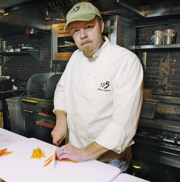 In this 2008 file photo, Five Fifty-Five restaurant Chef Steve Corry juliennes orange peppers. Corry will host the final heat of the world lobster championship at his Scarborough home this week.