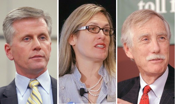 Candidates for the U.S. Senate, from left: Republican Charlie Summers, Democrat Cynthia Dill and Angus King, who is running as an independent.