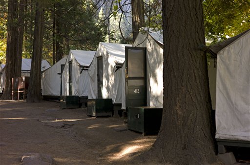 Tent cabins in Curry Village in Yosemite National Park, Calif., that park officials suspect might be linked to a rare rodent-borne disease that has stricken park visitors.