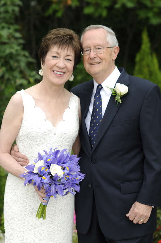 Sen. Susan Collins wore a floor-length white lace dress for her wedding to Thomas Daffron on Saturday in Caribou.