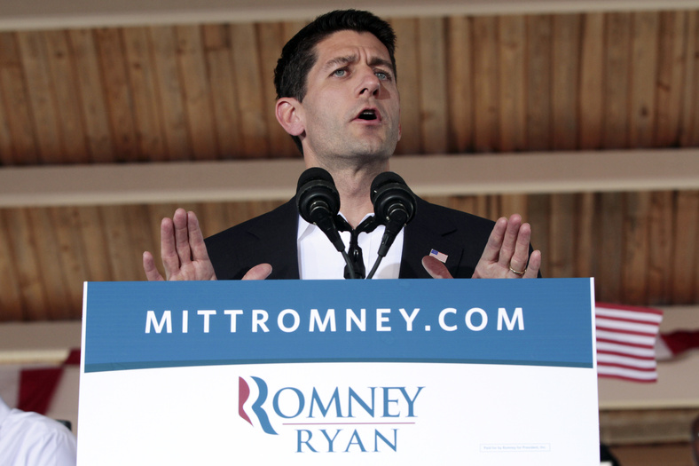 Mitt Romney's vice presidential running mate Rep. Paul Ryan, R-Wis., speaks during a rally Saturday in Manassas, Va.