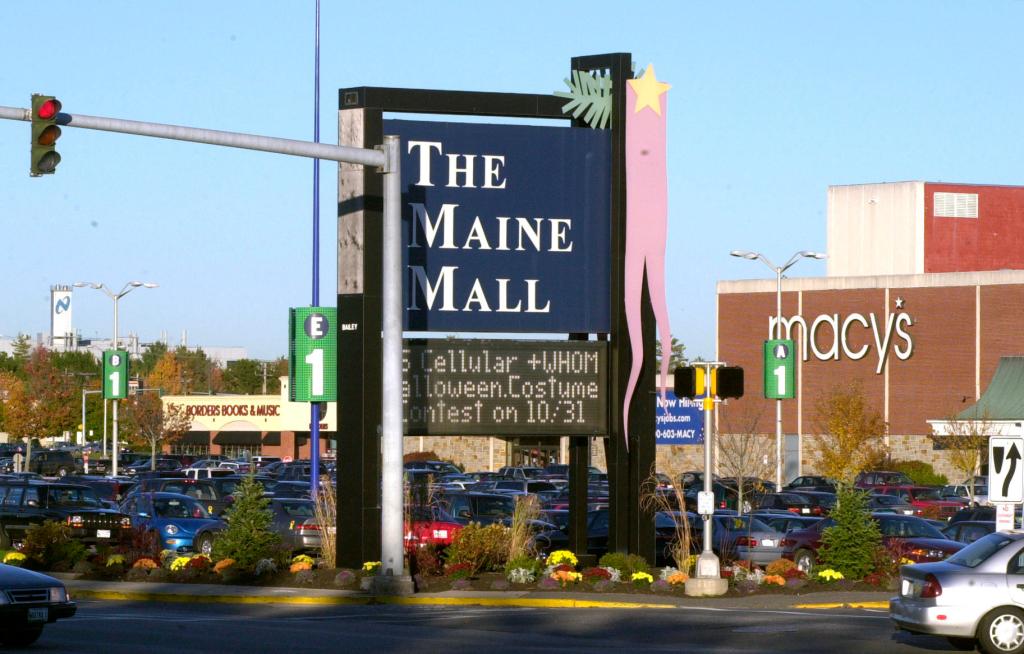 This 2004 file photo shows The Maine Mall sign along the Maine Mall Road in South Portland. The Maine Mall is adding two tenants this month with the arrival of clothing retailer J. Crew and Lush Handmade Cosmetics, which will bring the shopping center nearly to full occupancy.