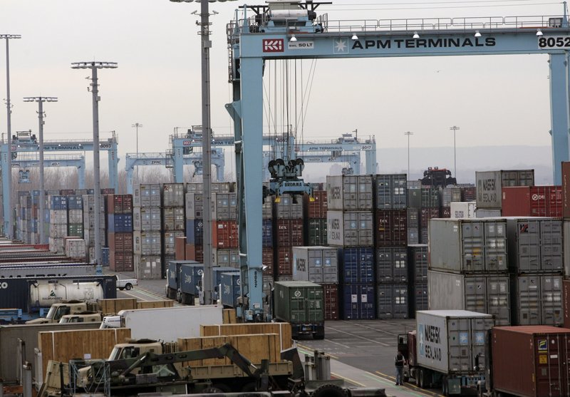This 2012 file photo shows a port in New Jersey. A union representing dock workers at the East Coast's busiest port has authorized a strike, which could stretch from Maine to Texas if a new contract deal isn't reached by the end of September.