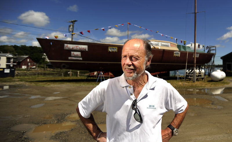 Ulf Rogeberg of Denmark designed the 70-foot sailboat that was sold at auction at Lyman-Morse Boatbuilding in Thomaston on Wednesday. Cabot Lyman, owner of the business, says the company now has the right to find another buyer.