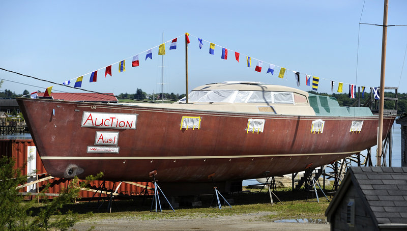 About a dozen people attended the auction of the unfinished 70-foot sailboat at Lyman-Morse Boatbuilding in Thomaston. According to court documents, original owner Richard Lee owed more than $890,000 to Lyman-Morse.