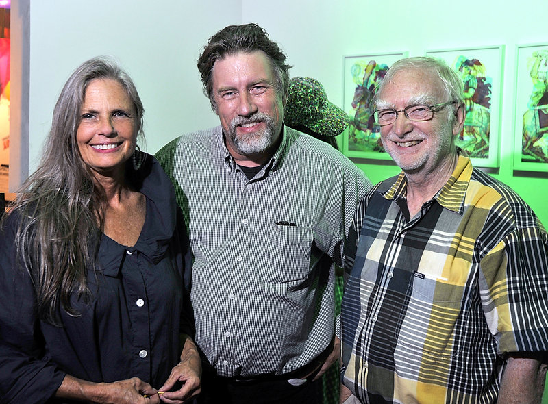 Donna McNeil of the Maine Arts Commission, artist Michael Shaughnessy, a founding Space Gallery board member, and independent curator Bruce Brown at Space’s 10th anniversary party Aug. 1.