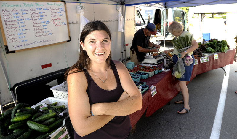 Caitlin Jordan of Alewive’s Brook Farm manages the South Portland Farmers Market, which is in its first year at a site with greater visibility near Mill Creek Park.