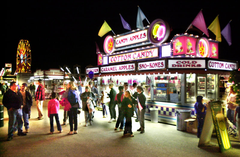 Bright lights illuminate fairgoers at the Cumberland County Fair.