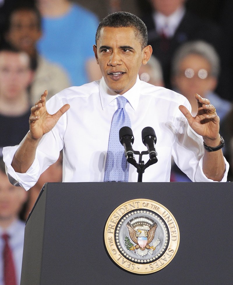 President Obama discusses his just-passed health-care bill with a Portland audience in April 2010.