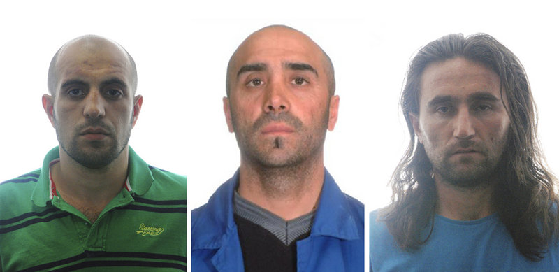 Three suspected al-Qaida members arrested by authorities in Spain are seen in this combined photo. From left are Eldar Magomedov, Cengiz Yalcin and Mohamed Ankari Adamov.