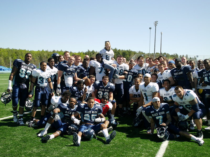 Ashley Drew was inspired by the University of Maine football team when she met the players after a scrimmage in May 2010. Now the team is inspired by her.