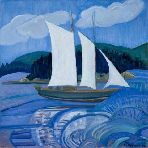 “Sail Away” by Brita Holmquist, from “The Log of Vispa,” continuing through Aug. 26 at Elizabeth Moss Gallery in Falmouth.