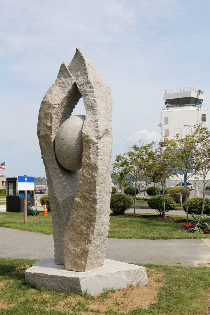 "Tidal Moon" sits just outside the terminal near the Portland International Jetport’s “waiting” lot.