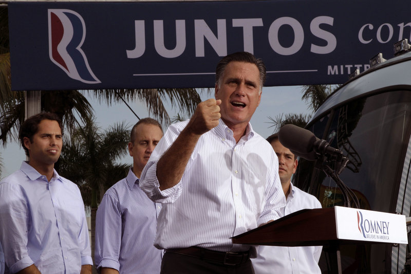 Republican Mitt Romney, shown at a campaign event in Miami last Monday, told a N.H. crowd, “It seems that the first victim of an Obama campaign is the truth.”