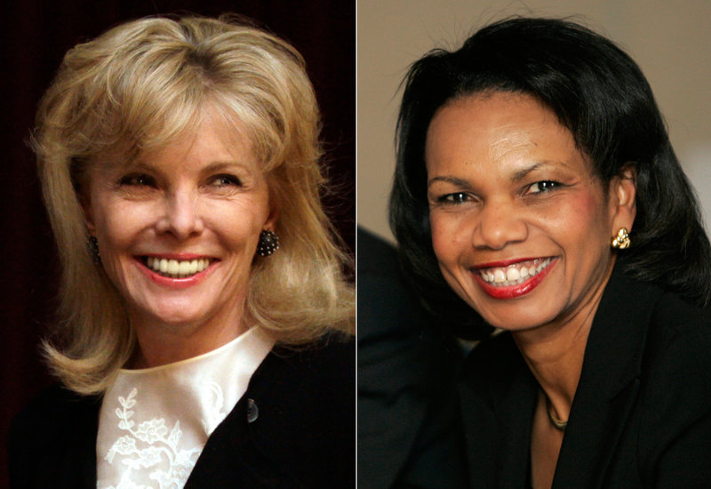 South Carolina financier Darla Moore, left, and former Secretary of State Condoleezza Rice have been invited to become the first female members of the Augusta National Golf Club since the club was founded in 1932.