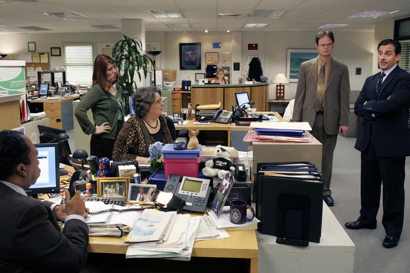 A photo supplied by NBC shows a scene from “The Office” with Steve Carell, right, as Michael Scott. The show’s ratings slipped last season after Carrell left.