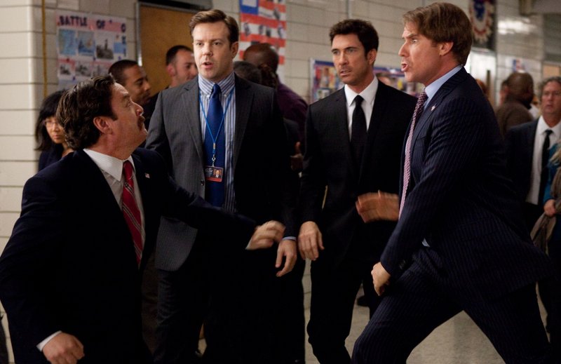 Zach Galifianakis, left, Jason Sudeikis, Dylan McDermott and Will Ferrell in “The Campaign.”