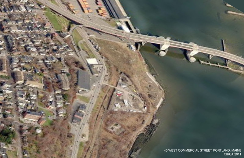 The parcel at 40 West Commercial St. in Portland can be seen below the Casco Bay Bridge and along the waterfront in this aerial image from last year. The West End neighborhood overlooks the property.