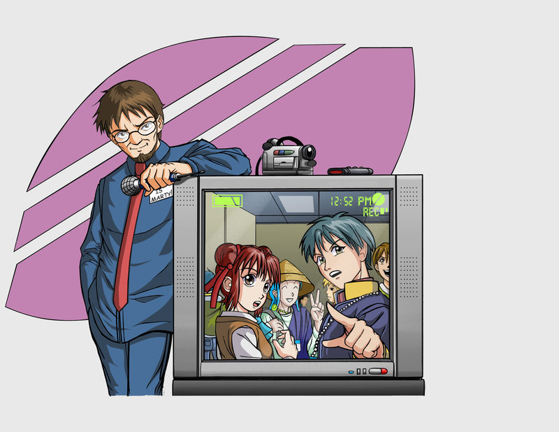 The fan parody “This is Otakudom” features characters from Evangelion and Fushigi Yugi.