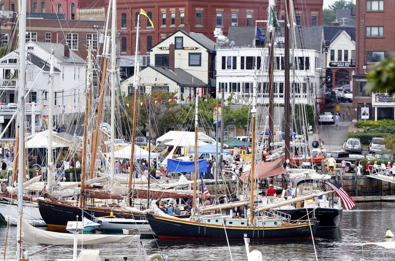 The Camden Windjammer Festival, featuring sailboat rides, demonstrations, art, fireworks and more, takes place Friday through Sunday. In this view from last year’s festival, vessels are docked on the waterfront so visitors can board and wander around.