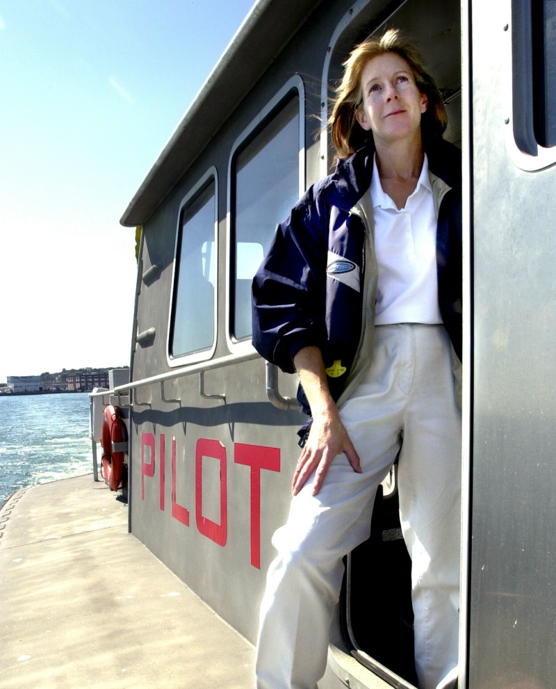 Susan Clark in 2005 aboard a pilot boat heading out of Portland Harbor to a waiting container ship. 2005 file photo by John Patriquin John Patriquin