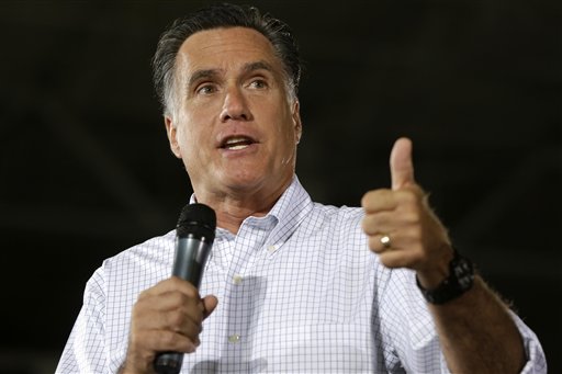 Republican presidential candidate Mitt Romney campaigns at PR Machine Works in Mansfield, Ohio, Monday, Sept. 10, 2012. (AP Photo/Charles Dharapak)