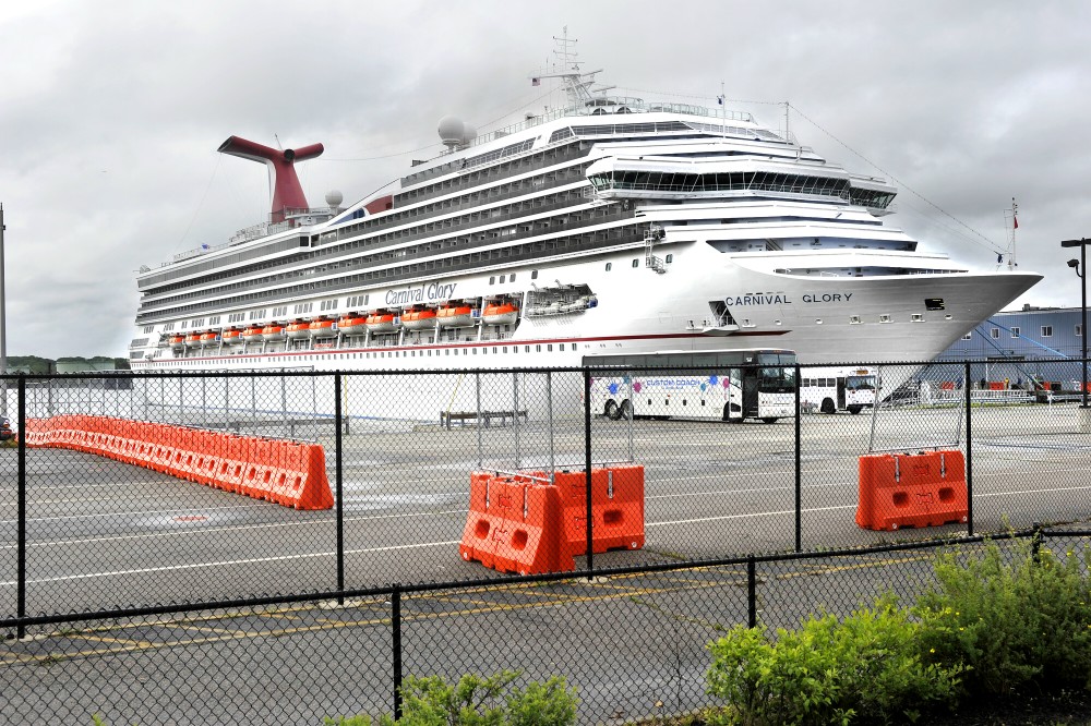 In this June 5, 2012 file photo, the Carnival Glory cruise ship arrives in Portland. Five cruise ships carrying more than 7,000 passengers will visit Portland this week.
