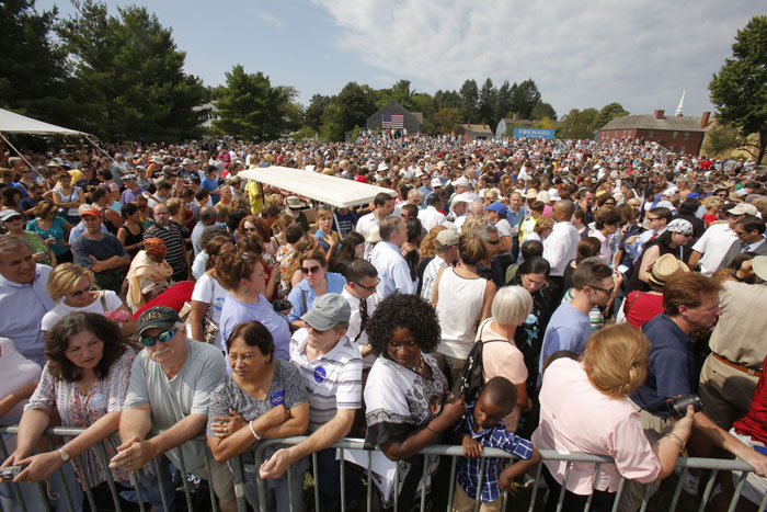 Supporters fill a field at the Strawbery Banke Museum in Portsmouth, N.H., hours before President Obama's speech on Friday.