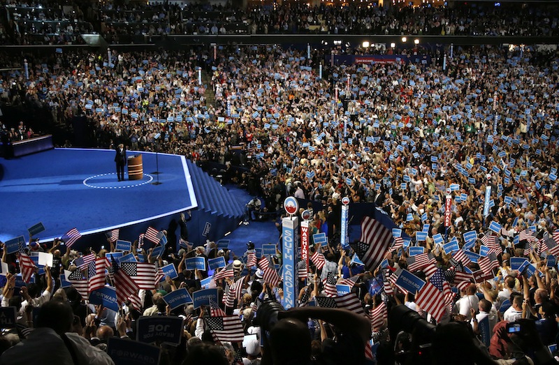 President Barack Obama addresses the Democratic National Convention in Charlotte, N.C., on Thursday, Sept. 6, 2012. (AP Photo/Jae C. Hong)