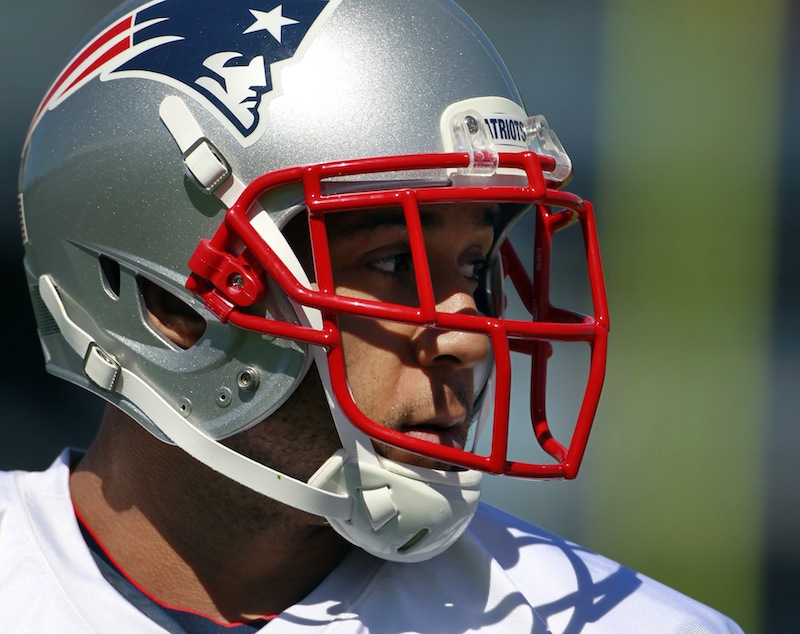 Tight end Kellen Winslow looks down the field during a New Eng;and Patriots practice at Gillette Stadium, in Foxborough, Mass., Wednesday, Sept. 19, 2012. The Pats have cut the veteran player and former Pro Bowler after just one game. (AP Photo/Steven Senne)