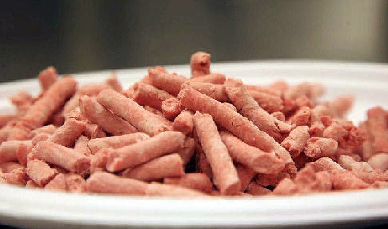 BeefProducts Inc. displays the company's ammonia-treated filler, known in the industry as "lean, finely textured beef."