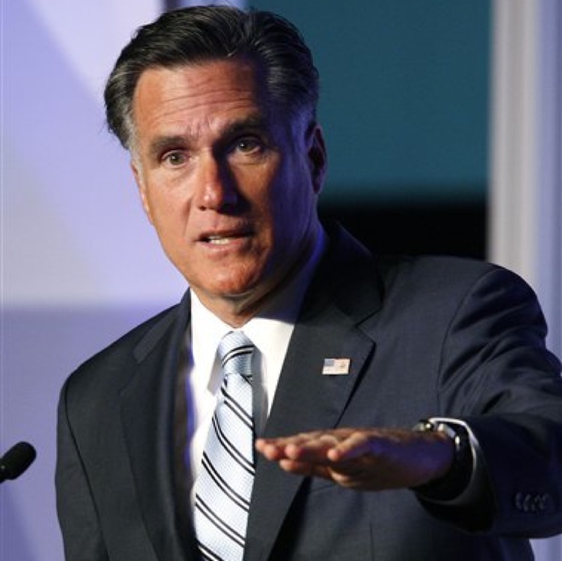 Republican presidential candidate and former Massachusetts Gov. Mitt Romney addresses the U.S. Hispanic Chamber of Commerce in Los Angeles, Monday, Sept. 17, 2012. (AP Photo/David McNew) celebrities;memorial;service;viewing;obituary;death;fans;movies;film;entertainment;actor