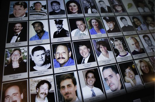 Electronic images of victims of the attacks of Sept. 11, 2001, part of a future touch-screen display, are shown during a news conference, Monday in New York. On the eve of the Sept. 11 anniversary, the faces and recorded voices of those who died were unveiled as part of the future 9/11 Memorial Museum.