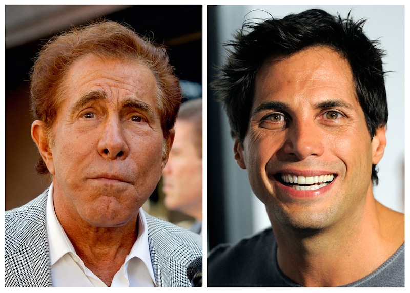 This photo combination of file photos shows casino mogul Steve Wynn, left, in Los Angeles, and "Girls Gone Wild" founder Joe Francis, in Los Angeles. A jury says Francis slandered Wynn when he claimed the casino mogul threatened to kill him and bury him in the desert. The Los Angeles jury on Monday, Sept. 10, 2012, awarded Wynn $20 million. (AP Photo/Nick Ut, Chris Pizzello)