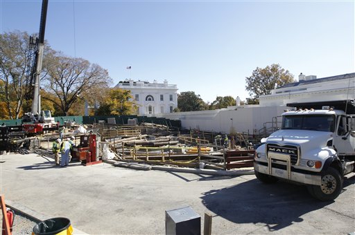 In this Nov. 9, 2011, photo, construction continues in front of the West Wing at the White House in Washington.