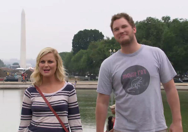 Leslie Knope (Amy Poehler) and Andy Dwyer (Chris Pratt) visit the nation's capital, in this trailer image for tonight's episode.