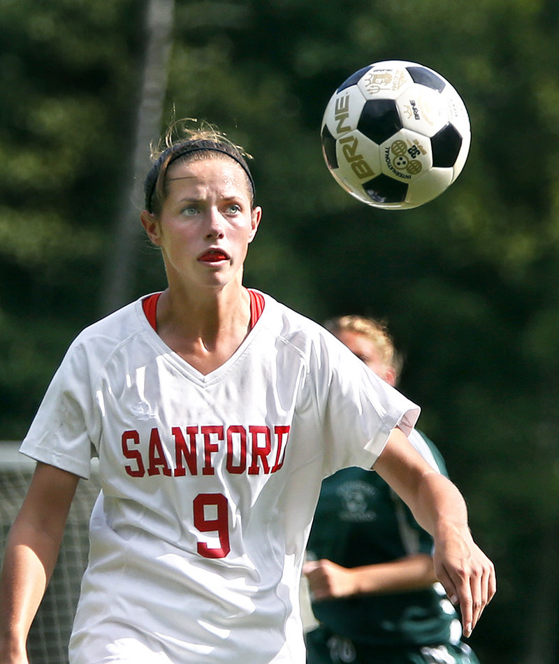 Taylor Littlefield of Sanford was working on headers in practice, and found herself out three weeks with a concussion.
