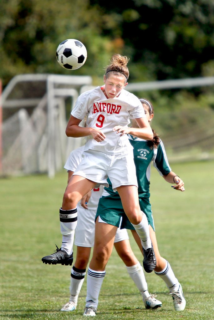 Taylor Littlefield of Sanford said she still uses headers in a game, but for shots on goal or corner kicks. She thinks twice about using her head to knock down long balls.