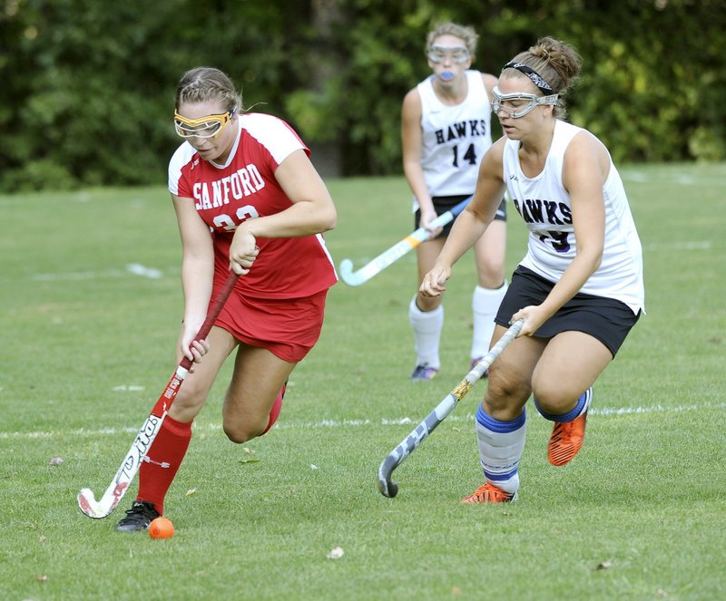 Caroline L’Heureux, left, of Sanford is the lone holdover in the SMAA from last year’s all-state team.