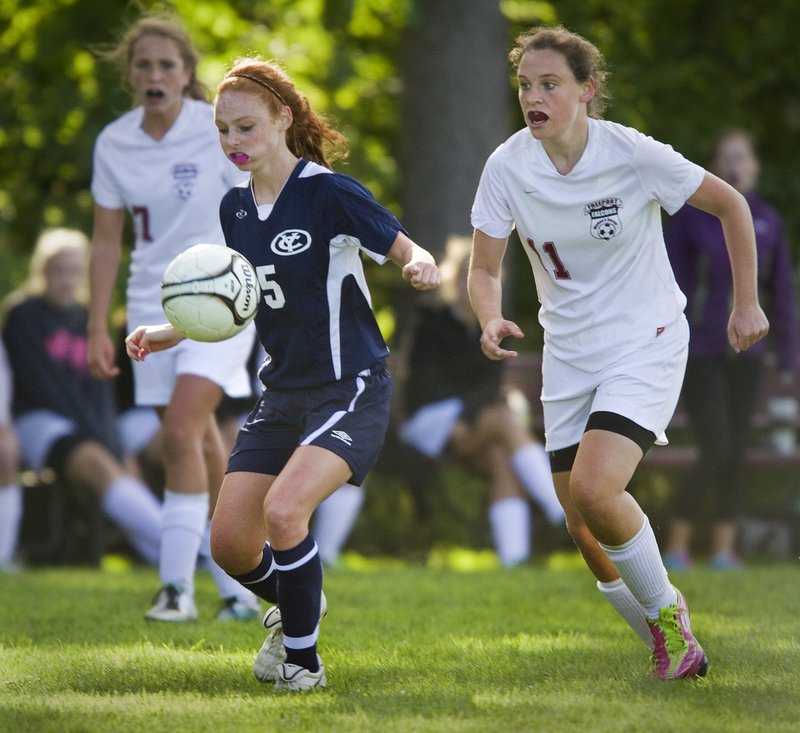 Megan Decker of Yarmouth has the ability to play in midfield as well as direct the Clippers’ offense from the back.