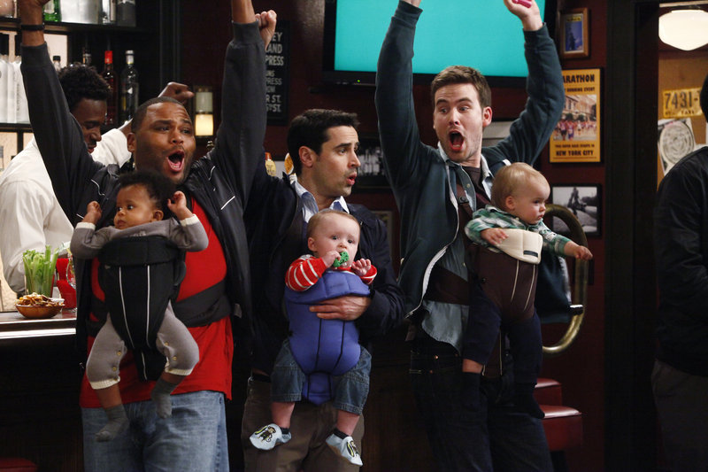 Anthony Anderson, left, Jesse Bradford and Zach Cregger in NBC’s “Guys With Kids”