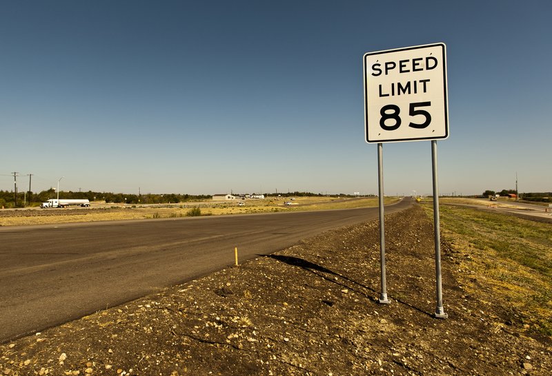 An 85 mph speed limit sign is placed on the 41-mile-long toll road in Austin, Texas, on Thursday.