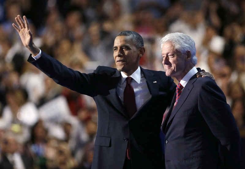 President Obama waves after former President Bill Clinton’s speech at the Democratic National Convention in Charlotte, N.C., on Wednesday night. Obama could not have asked for a more potent testimonial than Clinton’s point-by-point defense of his policies.