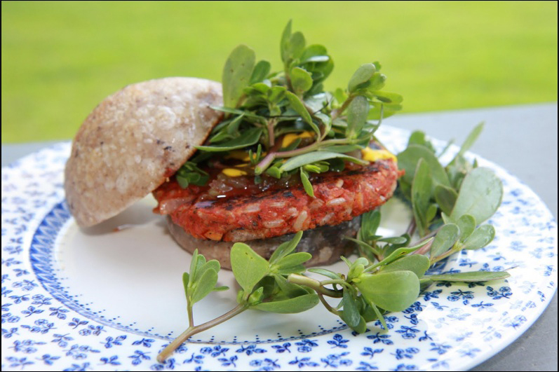 A simple and tasty veggie burger made with chickpeas, rice, chopped onions, tomato paste and seasonings.