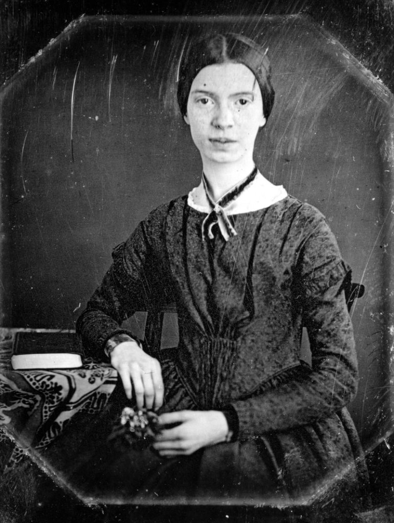 This photo released Friday, Sept. 7, 2012 by Amherst College Archives and Special Collections, and the Emily Dickinson Museum, in Amherst, Mass., shows a black and white copy of an 1847 daguerreotype of Emily Dickinson.