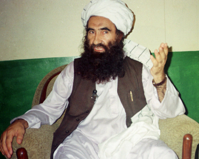 Jalaluddin Haqqani, founder of the militant Haqqani network, speaks during an interview in Pakistan in 1998. The U.S. declared the group a terrorist organization Friday.