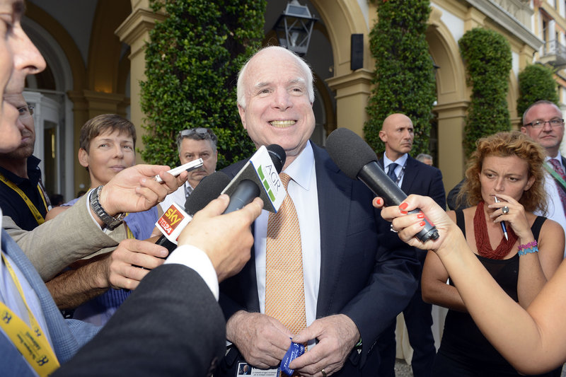 U.S. Sen. John McCain answers reporters’ questions during the annual Ambrosetti Forum on Friday in Cernobbio, Italy.