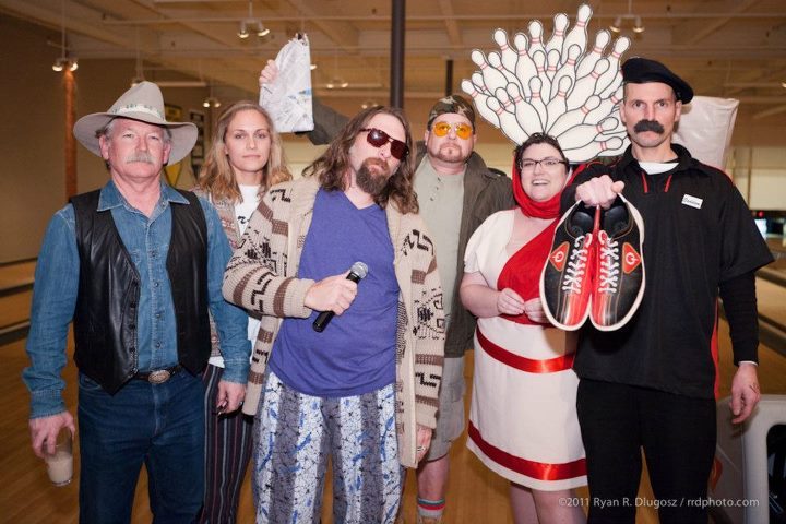 Revelers at last year’s “Viva Lebowski,” including Dave Cousins as the Dude, center.