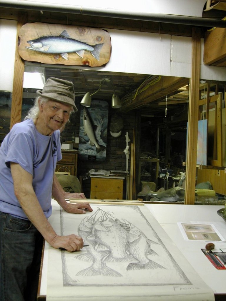 David Footer, still working in his Lewiston studio at age 81, learned his craft from Herb Welch, the famous Rangeley taxidermist and painter who opened his fly shop in Oquossoc in 1903.